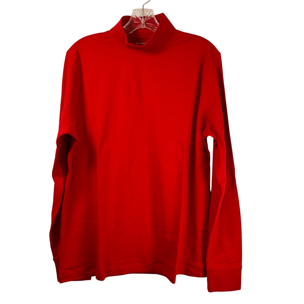 Lands End Red Mock Neck Long Sleeve Cotton Shirt Large 14-16